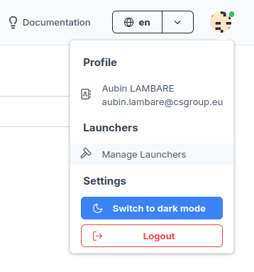 Manage Launchers button from user profile